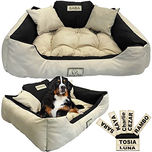 EDANTI Hundebett Hundekissen Katzenbett Personalisiert Hundesofa mit Namen L - XL für große mittelgroße & kleine Hunde (Beige, 130x105) von EDANTI