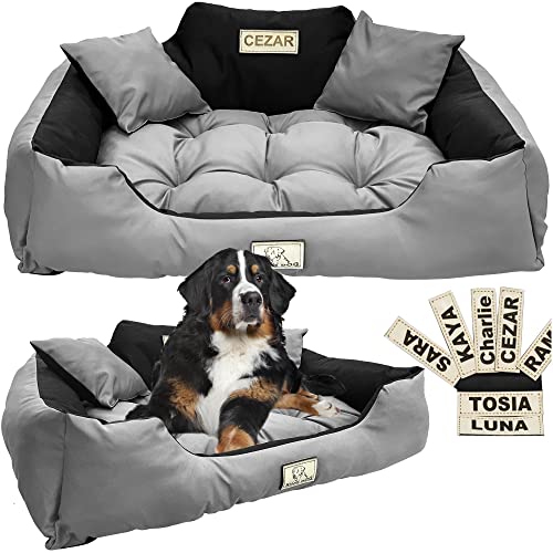 EDANTI Hundebett Hundekissen Katzenbett Personalisiert Hundesofa mit Namen L - XL für große mittelgroße & kleine Hunde (Dunkelgrau, 130x105) von EDANTI