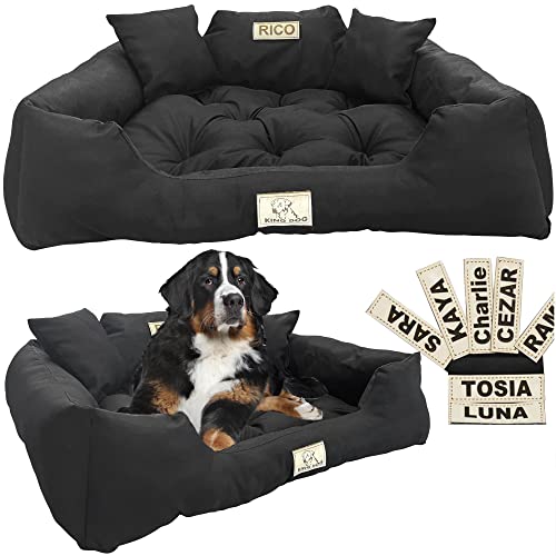 EDANTI Hundebett Hundekissen Katzenbett Personalisiert Hundesofa mit Namen L - XL für große mittelgroße & kleine Hunde (Schwarz, 130x105) von EDANTI