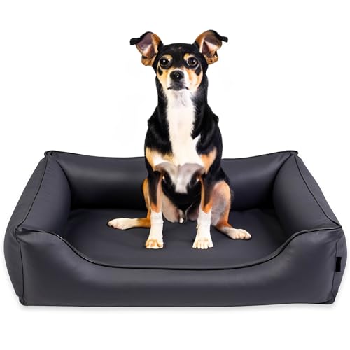 EDANTI Hundebett Wasserdicht Demontierbar, Leder, Hundekissen, Hundekorb, Hundesofa, Hundecouch, Sofa, Matte, Orthopädische (Stahl, Schwarz Paspel, XL) von EDANTI