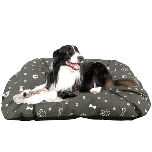 EDANTI Hundematte Hundebett Hundekissen Hundematratze Warmes Matten Für Kleine Mittelgroße & Große Hunde Dog Bed Hundekorb (Grau mit silbernen Knochen, 120x90 cm) von EDANTI