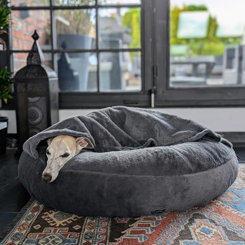 EDEL&SCHNELL Bezug grau für Hundebett Flocke, Hundebettbezug 125 cm mit Deckel, Ersatzbezug aus Kuschelplüsch von EDEL&SCHNELL