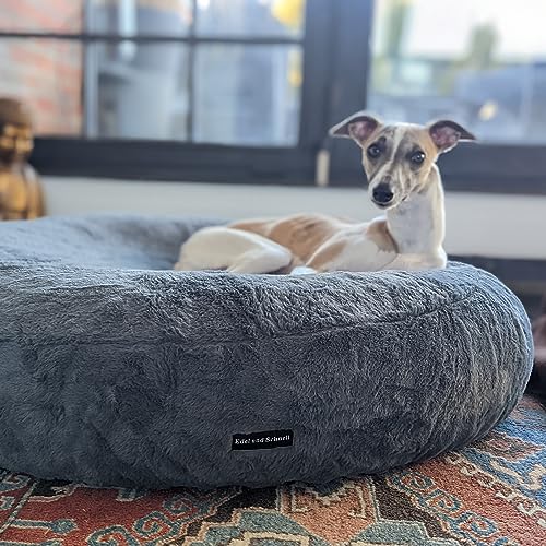 EDEL&SCHNELL Ersatz Bezug für Flocke Hundebett Hundebettbezug aus grauem Kuschelplüsch Bezüge für Hundebetten (90 cm) von EDEL&SCHNELL