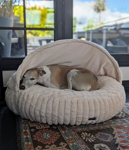 EDEL&SCHNELL Hundebett Wechselbezug Hellbeige 125 cm Ersatz Bezug Hundebett Flocke mit Kapuze Bezüge als Hundehöhle aus weichem Kunstfell von EDEL&SCHNELL