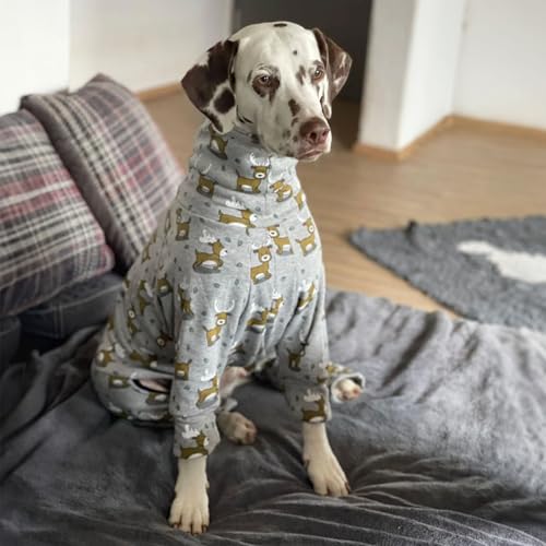 EDEL&SCHNELL Hundepullover grau aus kuscheliger Baumwolle mit Hirschmotiv, Hundepyjama mit Reißverschluss, Windhund Hundebody Größe 40-45 von EDEL&SCHNELL