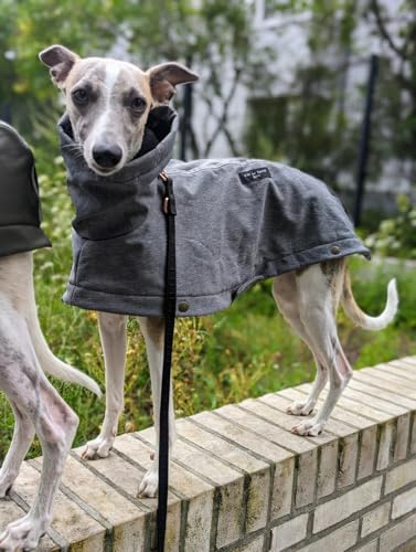 EDEL&SCHNELL Hunderegenjacke reflektierend, Hunderegenmantel aus robustem Softshell, Regenjacke für Hunde Größe 60-65, Grau mit langem Kragen und Leinenausschnitt von EDEL&SCHNELL