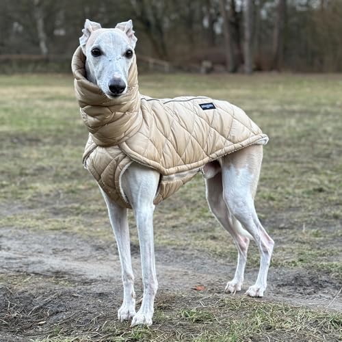 EDEL&SCHNELL Stepp-Wintermantel beige gefüttert mit Kunstpelz, Winterjacke Hund mit Reißverschluss, Hundemantel für große Hunde Rückenlänge 60-65 cm von EDEL&SCHNELL