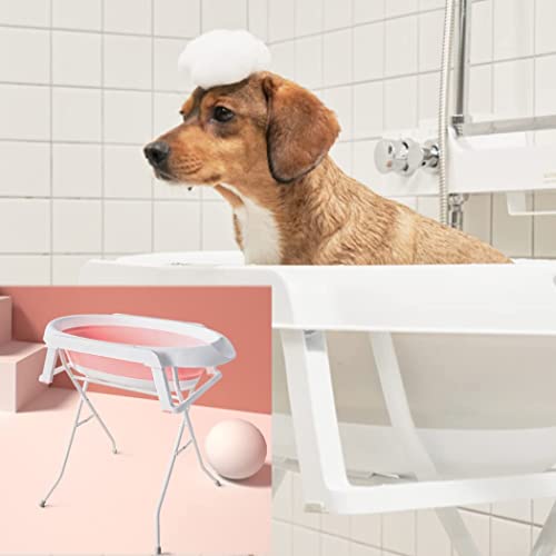 EEYZD Erhöhte Haustier-Hundebadewanne, tragbare Faltbare Waschstation mit Edelstahlständer zum Baden, Duschen und Pflegen, perfekt für kleine und mittelgroße Hunde, Katzen und andere Haustiere,Rosa von EEYZD