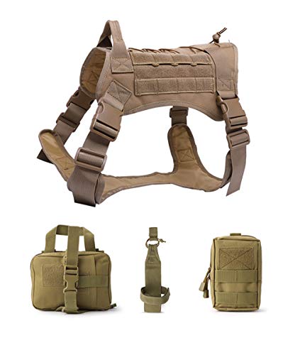 EEYZD Taktisches Hundegeschirr, militärisches Training, Patrouillendiensthund, verstellbar mit Griff Hundeweste militärisches für große mittelgroße Hunde Training,Brown 4pcs,L von EEYZD