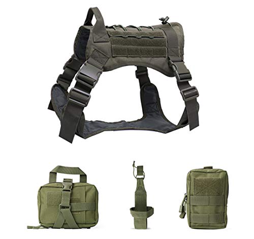 EEYZD Taktisches Hundegeschirr, militärisches Training, Patrouillendiensthund, verstellbar mit Griff Hundeweste militärisches für große mittelgroße Hunde Training,Deep Green 4pcs,L von EEYZD