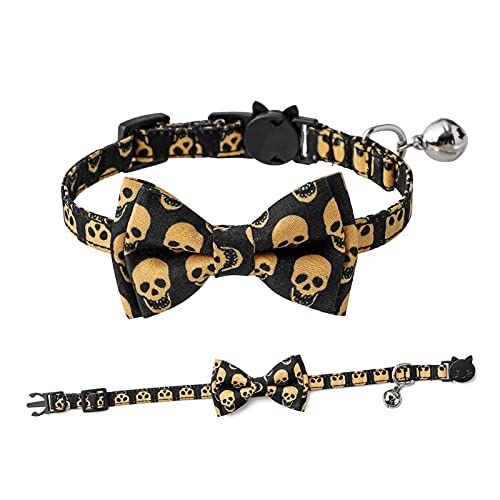 EGATHER Katzenhalsband mit Glöckchen, Katzen-Sicherheitshalsband mit Gummiband, Kätzchenhalsband für Katze mit Glöckchen, verstellbar 19,8–25,9 cm (Totenkopf) von Pacaba