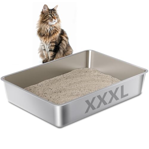 EGMEHOAD XXXL-Katzentoilette aus Edelstahl, extra groß, 71,1 x 50,8 x 15,2 cm, hohe Seiten für große Katzen und mehrere Katzen, Katzentoiletten mit Deckel, leicht zu reinigen, kein Geruch EGMEHOAD XXXL-Katzentoilette aus Edelstahl, extra groß, 71,1 x 50,8 x 15,2 cm, hohe Seiten für große Katzen und mehrere Katzen, Katzentoiletten mit Deckel, leicht zu reinigen, kein Geruch von EGMEHOAD