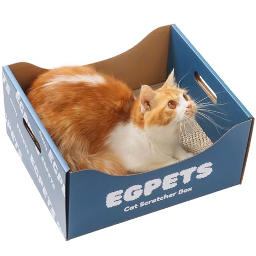 EGPETS: Kratzbrett mit extra großem, robustem Karton und nachfüllbarer Kratzunterlage - Katzenkratzbox Blau von EGPETS