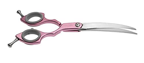 EHASO Langlebige Japan-Stahl-Schere - 18 cm - Hundeschere gebogen - pink - Ausdünnschere mit Aluminium-Griff - Hochwertige Fellschere - Für EIN ideales Fell Ihres Hundes - Profischere von EHASO