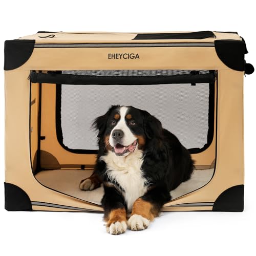 EHEYCIGA Faltbare extra große Hundebox, 106,7 cm, weich, tragbar, extra groß, Hundehütte für Reisen, drinnen und draußen, faltbare Hundebox mit Netz von EHEYCIGA