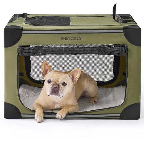 EHEYCIGA Faltbare weiche Hundebox 76.2 cm Tragbare Reise-Hundebox für mittelgroße Hunde, Hundehütte Indoor & Outside, Faltbare Hundebox mit 4-türigen Netzfenstern, Grün von EHEYCIGA