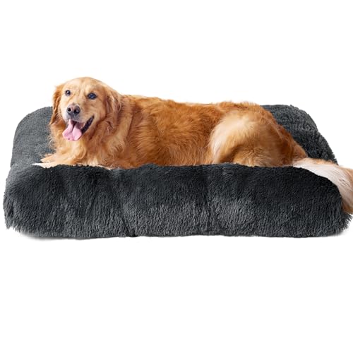 EHEYCIGA Flauschig Hundebett Grosse Hunde XL, Hundekissen Waschbar, Kuschelig rutschfest Hundematte mit Langem Plüsch, Dunkel Grau, 105x70cm von EHEYCIGA