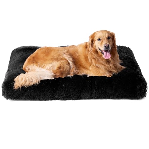 EHEYCIGA Flauschig Hundebett Grosse Hunde XL, Hundekissen Waschbar, Kuschelig rutschfest Hundematte mit Langem Plüsch, Schwarz, 105x70cm von EHEYCIGA