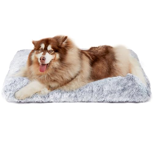 EHEYCIGA Flauschig Hundebett Grosse Hunde XXL, Hundekissen Waschbar, Kuschelig rutschfest Hundematte mit Langem Plüsch, Grau, 120x90cm von EHEYCIGA