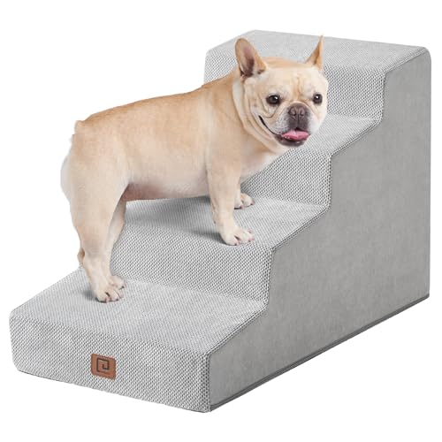 EHEYCIGA Hundetreppe für kleine Hunde, 74 cm T x 50 cm B x 40 cm H, 4-stufige Hundetreppe für hohe Betten und Couch, Haustiertreppe mit rutschfester Unterseite, niedriger Rampe und größerer von EHEYCIGA