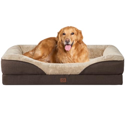 EHEYCIGA Orthopädisches Hundebett Grosse Hunde, Memory Foam Waschbar und Wasserdicht Hundekorb mit 4 Rändern, Hundesofa Hundecouch rutschfest, Braun, 106.5x76x18.5 cm von EHEYCIGA