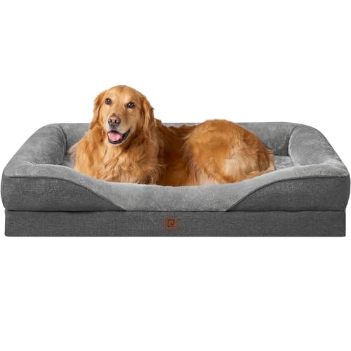 EHEYCIGA Orthopädisches Hundebett Grosse Hunde, Memory Foam Waschbar und Wasserdicht Hundekorb mit 4 Rändern, Hundesofa Hundecouch rutschfest, Grau, 106.5x76x18.5 cm von EHEYCIGA