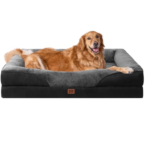 EHEYCIGA Orthopädisches Hundebett Grosse Hunde, Memory Foam Waschbar und Wasserdicht Hundekorb mit 4 Rändern, Hundesofa Hundecouch rutschfest, Grau/Schwarz, 106.5x76x18.5 cm von EHEYCIGA