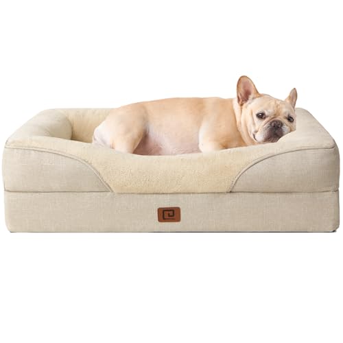 EHEYCIGA Orthopädisches Hundebett Kleine Hunde, Memory Foam Waschbar und Wasserdicht Hundekorb mit 4 Rändern, Hundesofa Hundecouch rutschfest, Beige, 76x51x16.5 cm von EHEYCIGA