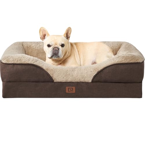 EHEYCIGA Orthopädisches Hundebett Kleine Hunde, Memory Foam Waschbar und Wasserdicht Hundekorb mit 4 Rändern, Hundesofa Hundecouch rutschfest, Braun, 76x51x16.5 cm von EHEYCIGA