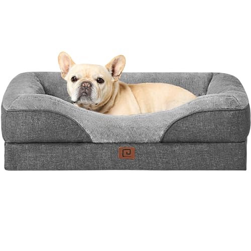 EHEYCIGA Orthopädisches Hundebett Kleine Hunde, Memory Foam Waschbar und Wasserdicht Hundekorb mit 4 Rändern, Hundesofa Hundecouch rutschfest, Grau, 76x51x16.5 cm von EHEYCIGA