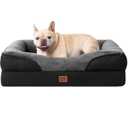 EHEYCIGA Orthopädisches Hundebett Kleine Hunde, Memory Foam Waschbar und Wasserdicht Hundekorb mit 4 Rändern, Hundesofa Hundecouch rutschfest, Grau/Schwarz, 76x51x16.5 cm von EHEYCIGA