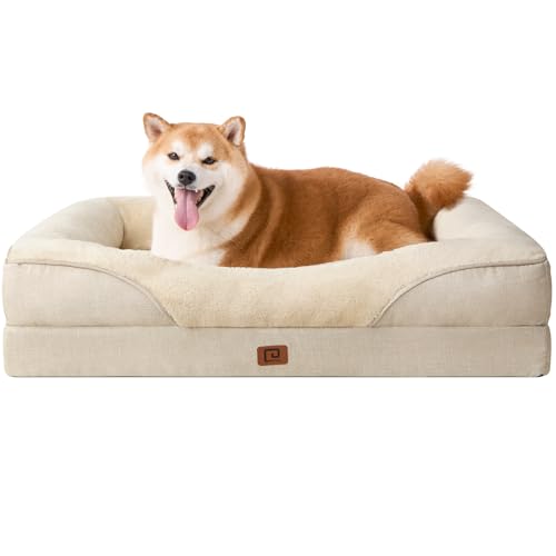 EHEYCIGA Orthopädisches Hundebett Mittelgroße Hunde, Memory Foam Waschbar und Wasserdicht Hundekorb mit 4 Rändern, Hundesofa Hundecouch rutschfest, Beige, 91x68x17.5 cm von EHEYCIGA