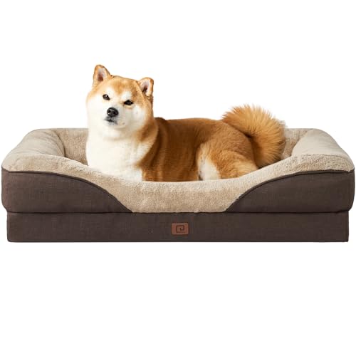 EHEYCIGA Orthopädisches Hundebett Mittelgroße Hunde, Memory Foam Waschbar und Wasserdicht Hundekorb mit 4 Rändern, Hundesofa Hundecouch rutschfest, Braun, 91x68x17.5 cm von EHEYCIGA