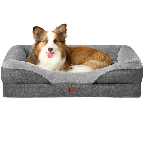 EHEYCIGA Orthopädisches Hundebett Mittelgroße Hunde, Memory Foam Waschbar und Wasserdicht Hundekorb mit 4 Rändern, Hundesofa Hundecouch rutschfest, Grau, 91x68x17.5 cm von EHEYCIGA