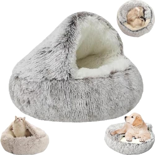 EHOTER Cozy Cocoon Haustierbett, Winter-Haustierbett für Hunde, Katzen, Hundebett, bedecktes Hundebett für kleine Hunde, gemütliches Haustierbett für Hunde, gemütliches Katzenbett (60 x 60 cm, von EHOTER