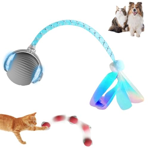 EHOTER Elektrisches Katzenspielzeug mit Schwanz für Hunde Katzen Selbstbeschäftigung Interaktives Katzenspielzeug mit Libellenschwanz Unregelmäßige Bewegung Rolling Ball Smart Interactive Chewy von EHOTER