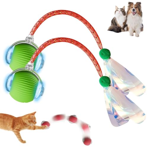 EHOTER Elektrisches Katzenspielzeug mit Schwanz für Hunde und Katzen, Selbstbeschäftigung, interaktives Katzenspielzeug mit Libellenschwanz, unregelmäßiger Bewegung, rollender Ball, intelligenter von EHOTER