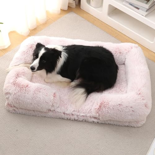 EHOTER Großes Hundebett, orthopädische Hundebetten, abnehmbar und waschbar, Hundebett-Schutzhülle für Sofa, erhöhte Kanten, weiches und weiches Anti-Stress-Hundekissen (L,Rosa) von EHOTER