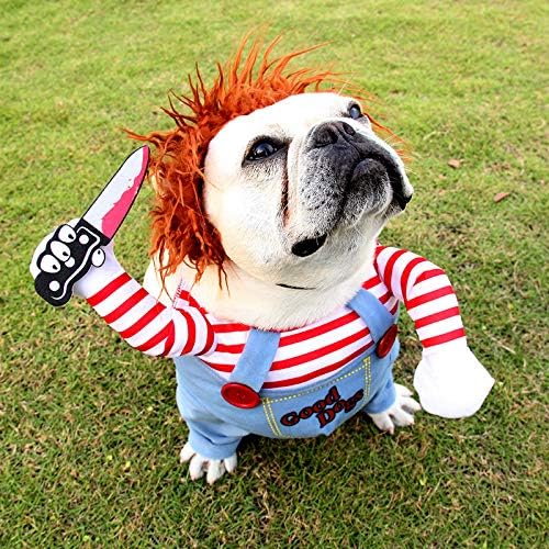 EHOTER Halloween Kostüme für Hunde tödliche Puppe Haustierkostüm Wig Halloween Cosplay für Hunde lustige Hundeparty Kleidung Weihnachtskostüm Hundekleidung (M) von EHOTER