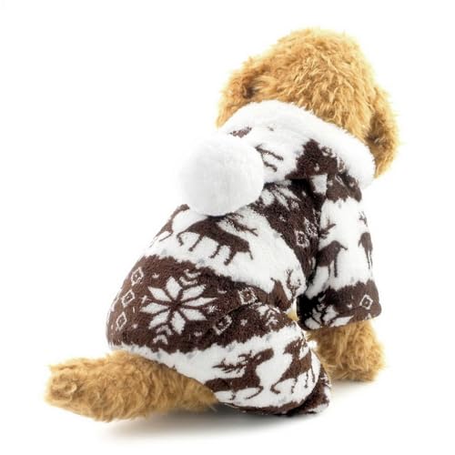 EHOTER Hund Kapuzenpullis Pullover Hundejacke Warm Hundehoodie Herbst Winter Welpe Sweater Hundemantel Weich Samt Haustier Katzen Kleidung Outfit Rentier Muster Hunde Schlafanzug Jumpsuit (XXL,Braun) von EHOTER