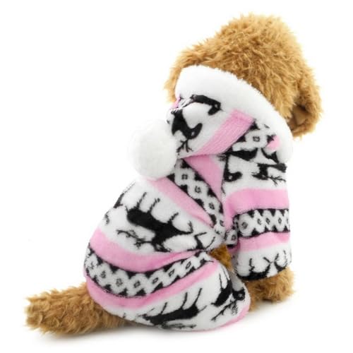 EHOTER Hund Kapuzenpullis Pullover Hundejacke Warm Hundehoodie Herbst Winter Welpe Sweater Hundemantel Weich Samt Haustier Katzen Kleidung Outfit Rentier Muster Hunde Schlafanzug Jumpsuit (XXL,Pink) von EHOTER