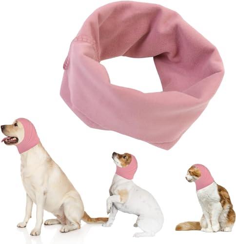 Hund Ohrenschützer Gehörschutz Hund Katzen Hoodie Weich Baumwolle Ohrenwärmer Haustier Snood Beruhigende Ohrabdeckungen Lärmschutz für Haustier Pflege Baden Entspannung (Rosa) von EHOTER