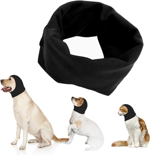 Hund Ohrenschützer Gehörschutz Hund Katzen Hoodie Weich Baumwolle Ohrenwärmer Haustier Snood Beruhigende Ohrabdeckungen Lärmschutz für Haustier Pflege Baden Entspannung (Schwarz) von EHOTER