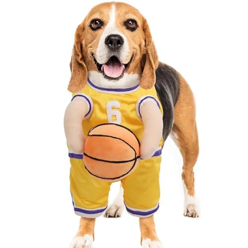 EHOTER Hunde Basketball Kostüm mit Ball Hunde Basketball Halloween Kostüm Dog Basketball Costume Basketball Hundekostüm, Hunde Basketballspieler Kostüm mit Ball, Hundekleidung (L,Gelb) von EHOTER