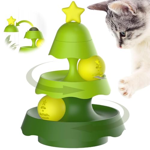 EHOTER Interaktives Katzenspielzeug Ball Plattenspieler Interaktives Katzenspielzeug Ball Katzenbahn Spielzeug 3 Ebenen Drehteller mit 3 Track Balls DIY Kreis Spaß Spielzeug für Kätzchen Mentale von EHOTER