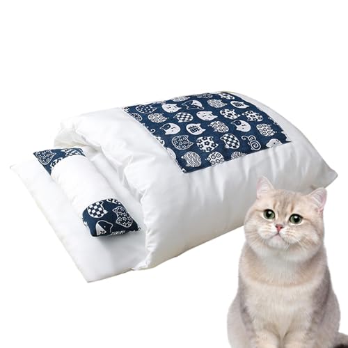 EHOTER Katzenbett, Höhlenschlafsack, gemütliches Katzenbett, Höhle, weich und bequem, Katzenbetten, mit Kissen, Katzenschlafsack für Katzen und kleine Hunde, Größe M, Blau von EHOTER