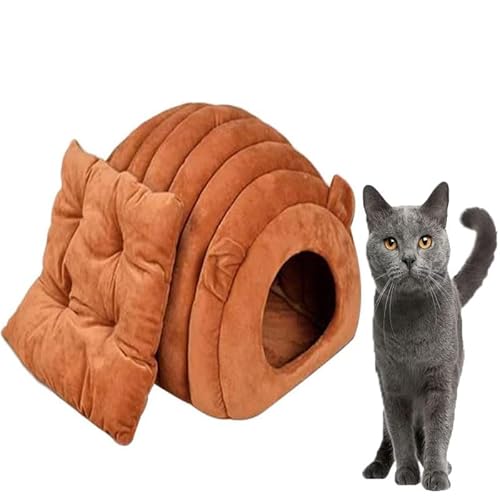 EHOTER Katzenhöhlenbett Katzenschlafbett Tragbares großes Katzen-Welpen-Iglu-Bett mit abnehmbarem Kissen kleines Hundehöhlenbett Haustier warmes Haus Haustierbett Nest für Katze kleiner Hund (Braun) von EHOTER