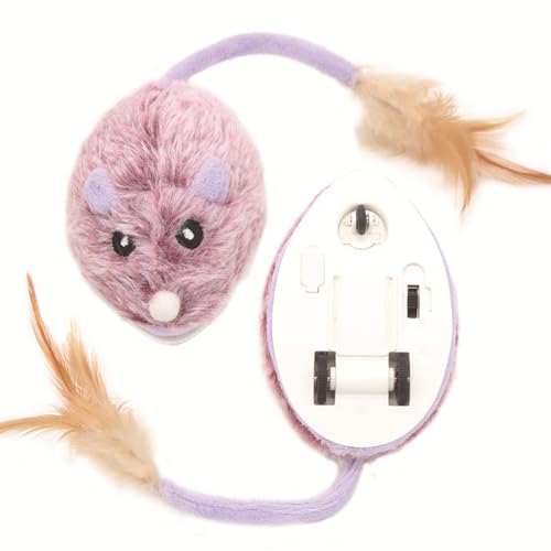 EHOTER Katzenspielzeug Maus Elektrisch Interaktives Katzenspielzeug Maus mit Federschwanz USB Aufladen Maus Bewegungsaktivierte Plüsch Bewegliche Maus Kätzchen Spielzeug mit Federschwanz für Indoor von EHOTER