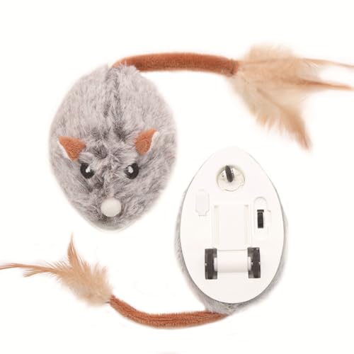 EHOTER Katzenspielzeug Maus Elektrisch Interaktives Katzenspielzeug Maus mit Federschwanz USB Aufladen Maus Bewegungsaktivierte Plüsch Bewegliche Maus Kätzchen Spielzeug mit Federschwanz für Indoor von EHOTER