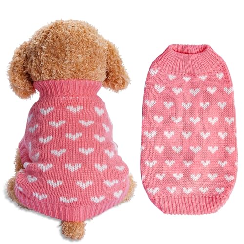 EHOTER Strickpullover für Hunde, Welpen, warme Winterkleidung, Katzenkleidung, kleine Hunde, Herzpullover, bezaubernder Pullover für Welpen, Katzen, Hunde, Pullover mit Liebesmuster für kaltes Wetter von EHOTER